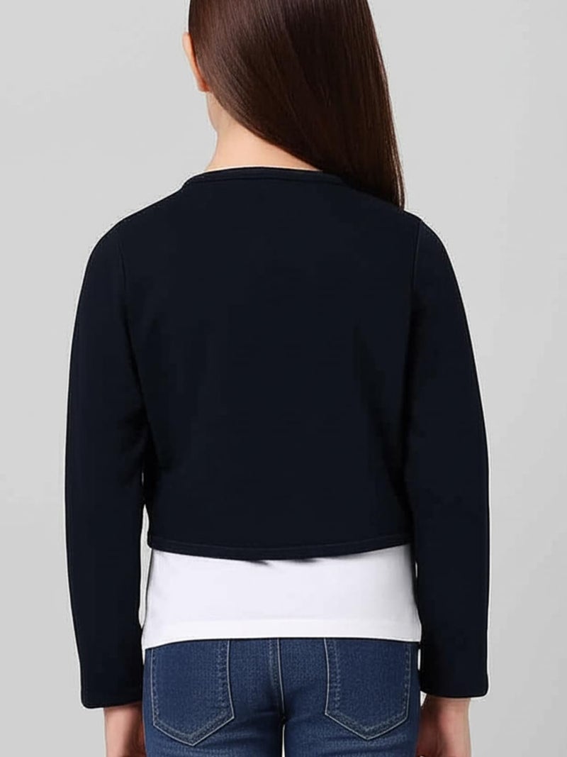 KRYPTIC Girls Solid Pure Cotton Open Front Shrug in Navy for Kids - Image 2