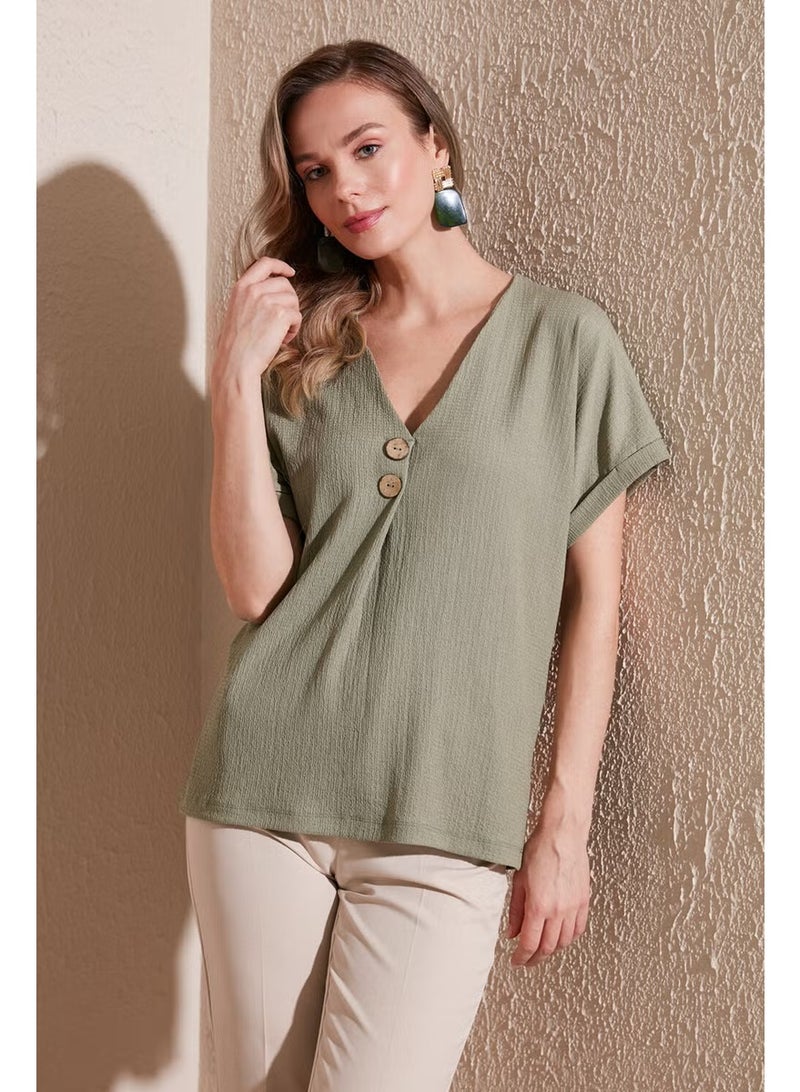 Lela Button Detailed V-Neck Blouse Women's Blouse 5865567 - Image 1