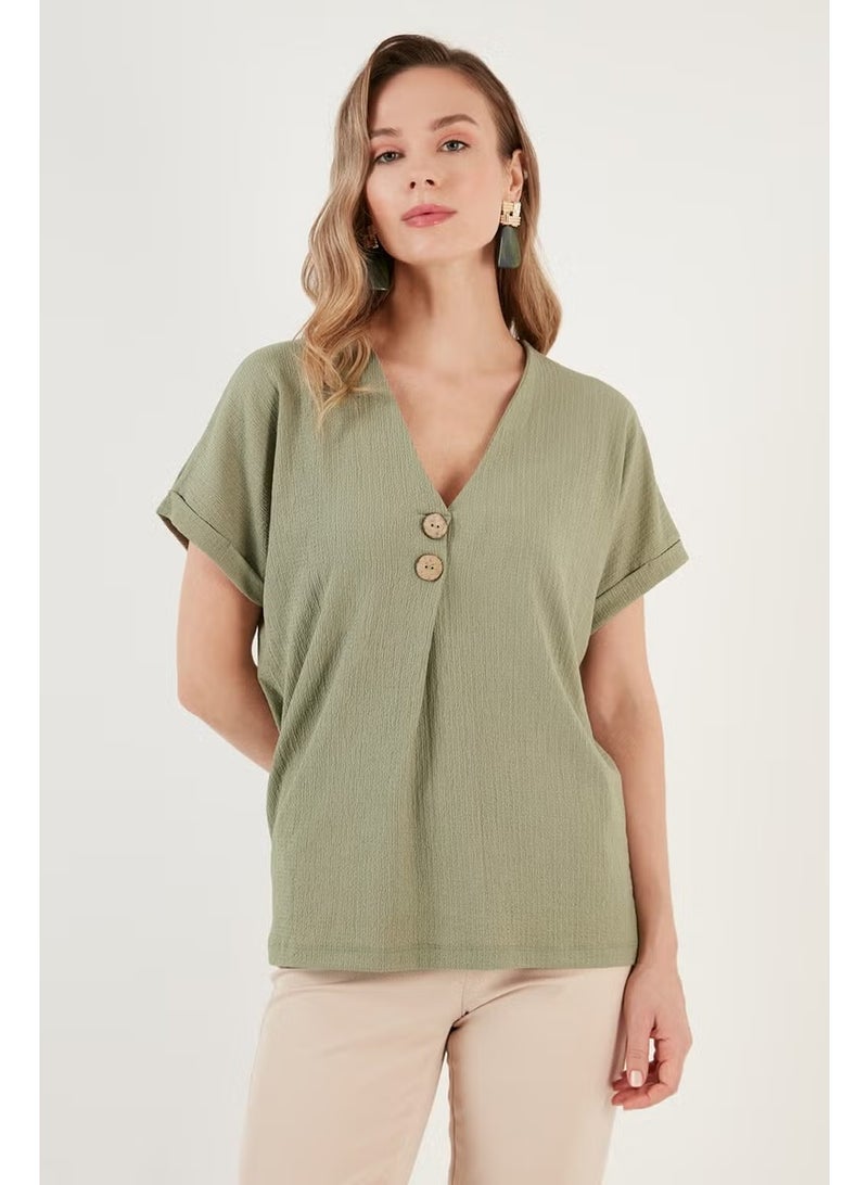 Lela Button Detailed V-Neck Blouse Women's Blouse 5865567 - Image 3