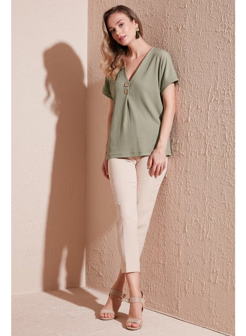 Lela Button Detailed V-Neck Blouse Women's Blouse 5865567 - Image 2