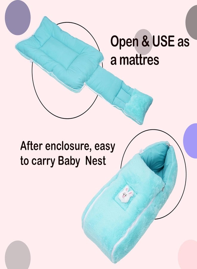 فوي دروب سرير محمول للأطفال من فوي دروب، يُستخدم أيضًا ككيس نوم، 2 في 1 للأطفال حديثي الولادة (من 0 إلى 12 شهرًا)، مصنوع من فرو الأطفال، سرير سفر محمول للأطفال الرضع (مخملي - أخضر بحري). - Image 5