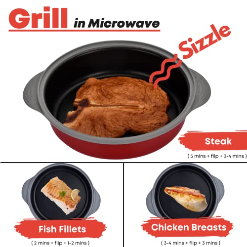 MACONEE Microwave Frying Pan Skillet, Grill & Crisper Pan with Lid Allows You to Fry, Sizzle, and Brown Foods in the Microwave, Micro Cookware for Grilling, Reheating, and Cooking a Variety of Dishes - Image 3