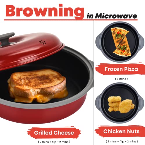 MACONEE Microwave Frying Pan Skillet, Grill & Crisper Pan with Lid Allows You to Fry, Sizzle, and Brown Foods in the Microwave, Micro Cookware for Grilling, Reheating, and Cooking a Variety of Dishes - Image 4
