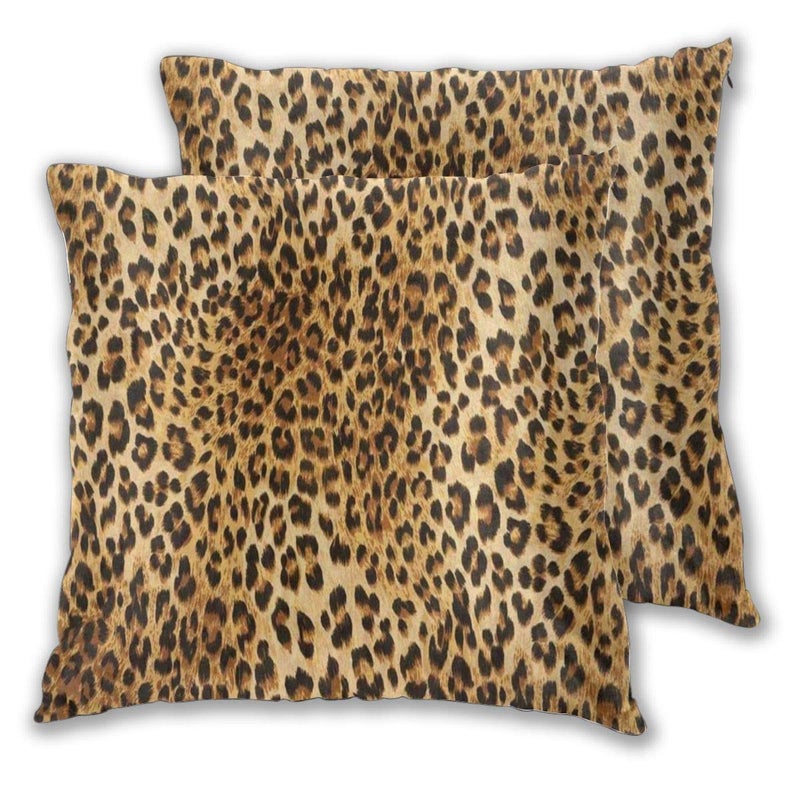 Set of 2 Pillow Covers, Leopard Print Home Decorative Square Pillowcase, 18X18 Inches