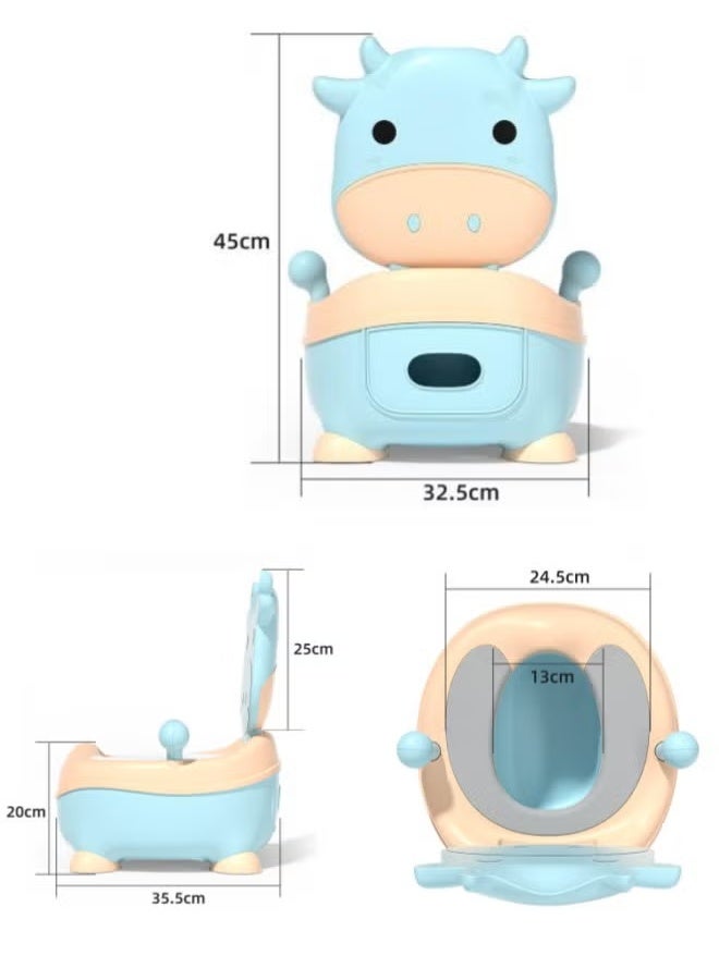 Berma Baby مرحاض الأطفال، مرحاض تدريب على استخدام المرحاض، كرسي مرحاض للأطفال الصغار مع مقعد ناعم، مرحاض قابل للإزالة، غير قابل للانزلاق، مناسب للأطفال الصغار والرضع والأطفال، مناسب للأولاد والبنات (بقرة زرقاء) - Image 2