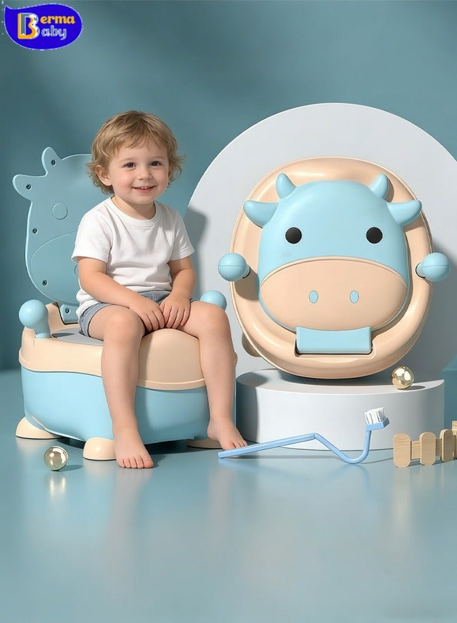 Berma Baby مرحاض الأطفال، مرحاض تدريب على استخدام المرحاض، كرسي مرحاض للأطفال الصغار مع مقعد ناعم، مرحاض قابل للإزالة، غير قابل للانزلاق، مناسب للأطفال الصغار والرضع والأطفال، مناسب للأولاد والبنات (بقرة زرقاء) - Image 1