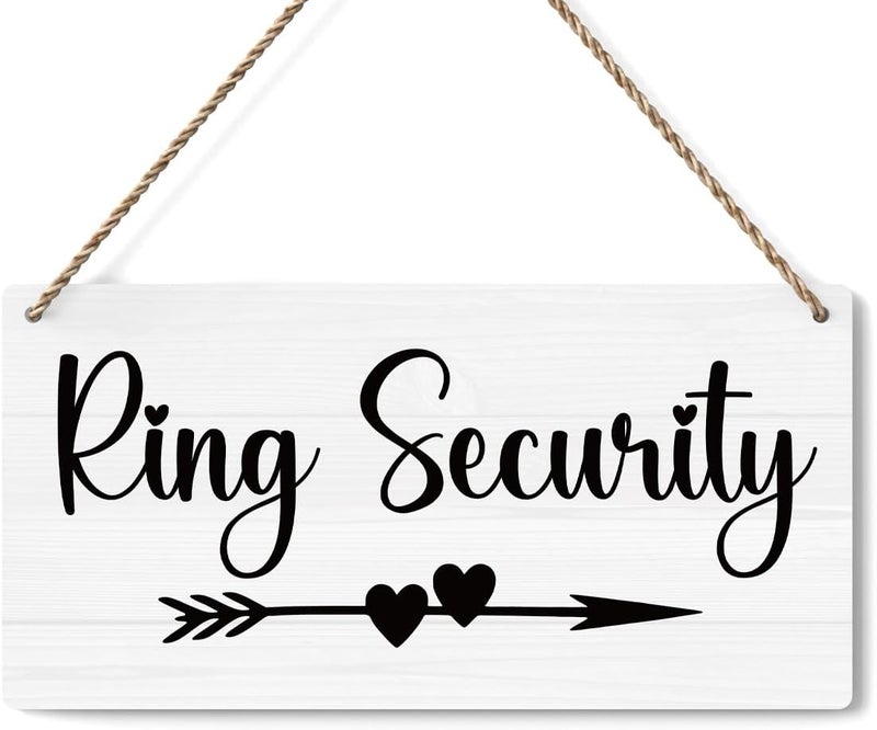 BELLOWDEER Ring Security Sign, Ring Bearer Sign, Rustic Wedding Signs Wedding Decor Stuff Engagement Weddings Decorations 12x6 Inches (White) - Image 1