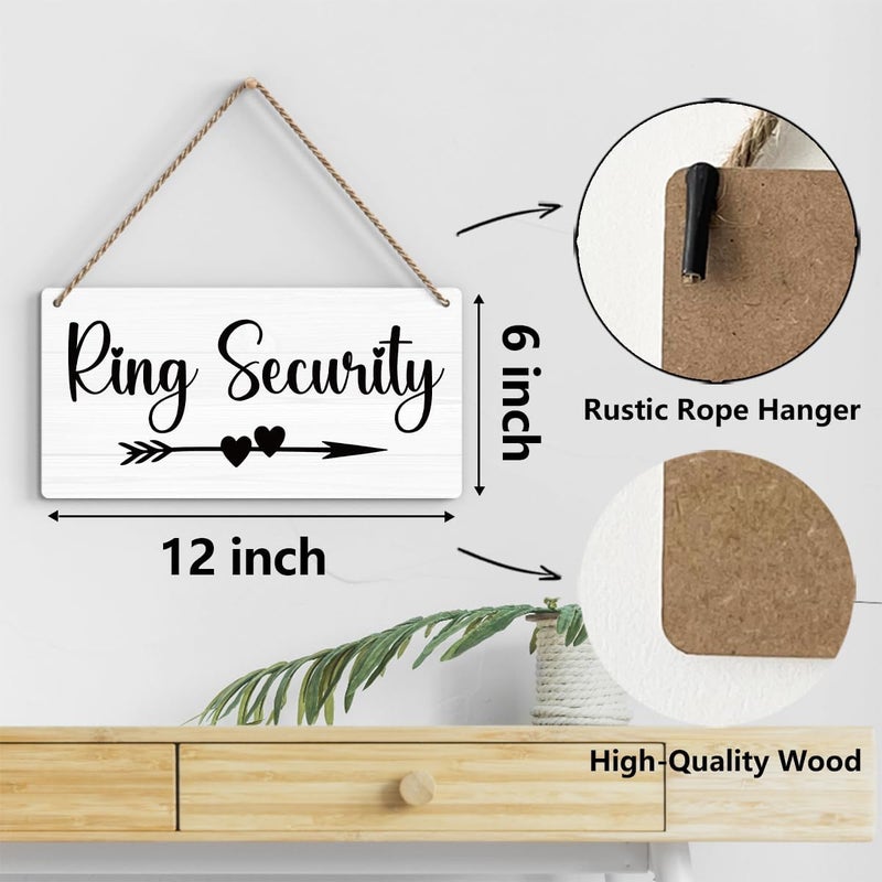 BELLOWDEER Ring Security Sign, Ring Bearer Sign, Rustic Wedding Signs Wedding Decor Stuff Engagement Weddings Decorations 12x6 Inches (White) - Image 2
