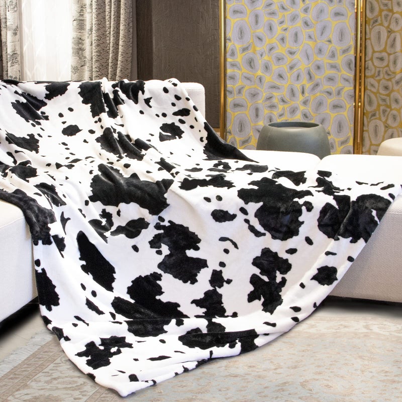 Cow Print Blanket Twin Size Soft Cozy Fuzzy Lightweight Black Cow Blankets and Throws Warm Plush Fleece Flannel Cow Printed Blanket Gift for Adults Mom Father Travel Blanket All Seasons 60 x 80