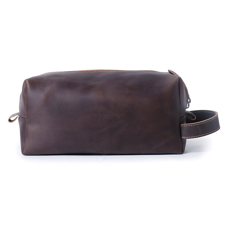 New Crazy Horse Leather Hand Wash Bag Genuine Leather Men'S Hand Bag Large Capacity Cowhide Makeup Storage Bag Trendy - Image 1