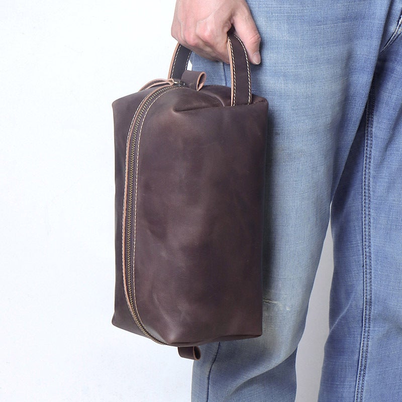 New Crazy Horse Leather Hand Wash Bag Genuine Leather Men'S Hand Bag Large Capacity Cowhide Makeup Storage Bag Trendy - Image 2