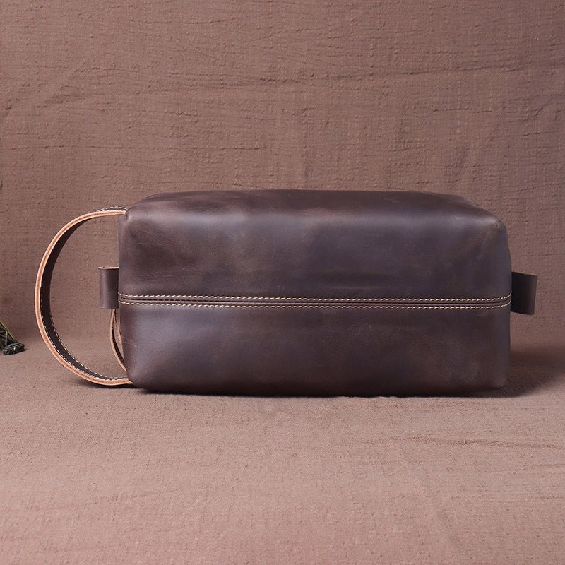 New Crazy Horse Leather Hand Wash Bag Genuine Leather Men'S Hand Bag Large Capacity Cowhide Makeup Storage Bag Trendy - Image 5