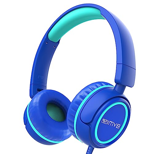 IMYB Kids Headphones, V1 Wired Stereo Foldable Tangle-Free 3.5mm Adjustable On-Ear Headphones for Kids for School/Toddlers/Childrens/Teens/Boys/Girls/Ipad/Tablet/Kindle/Phones/Travel/Plane (Blue) - Image 1