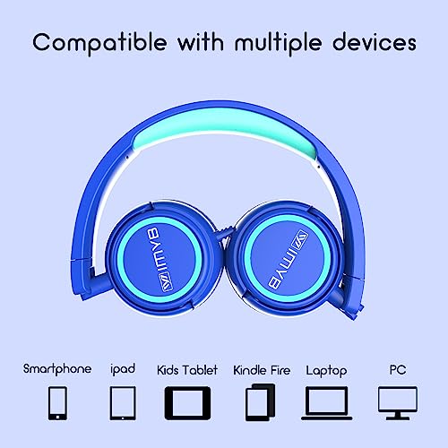 IMYB Kids Headphones, V1 Wired Stereo Foldable Tangle-Free 3.5mm Adjustable On-Ear Headphones for Kids for School/Toddlers/Childrens/Teens/Boys/Girls/Ipad/Tablet/Kindle/Phones/Travel/Plane (Blue) - Image 5