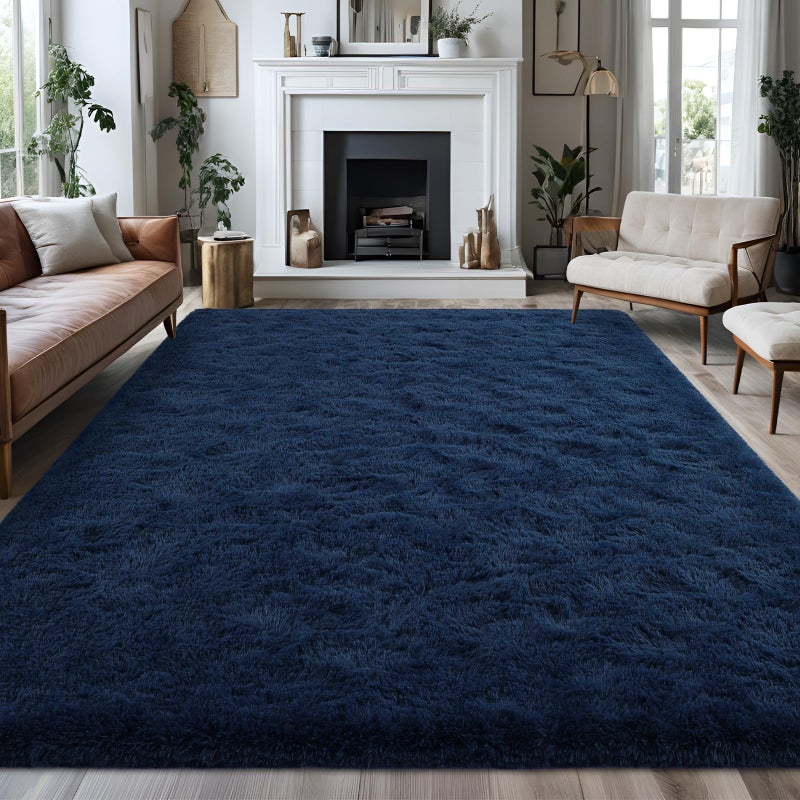 FALARK Super Soft Area Rugs for Bedroom Living Room  4x6 ft Navy Blue Fluffy Rug Carpets for Girls Kids Room  Shaggy Fuzzy Indoor Modern Plush Rugs for Nursery Dorm Home Decor  Navy Blue - Image 1