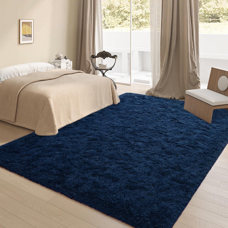 FALARK Super Soft Area Rugs for Bedroom Living Room  4x6 ft Navy Blue Fluffy Rug Carpets for Girls Kids Room  Shaggy Fuzzy Indoor Modern Plush Rugs for Nursery Dorm Home Decor  Navy Blue - Image 4