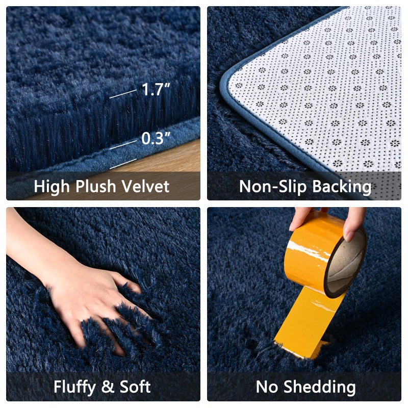 FALARK Super Soft Area Rugs for Bedroom Living Room  4x6 ft Navy Blue Fluffy Rug Carpets for Girls Kids Room  Shaggy Fuzzy Indoor Modern Plush Rugs for Nursery Dorm Home Decor  Navy Blue - Image 3