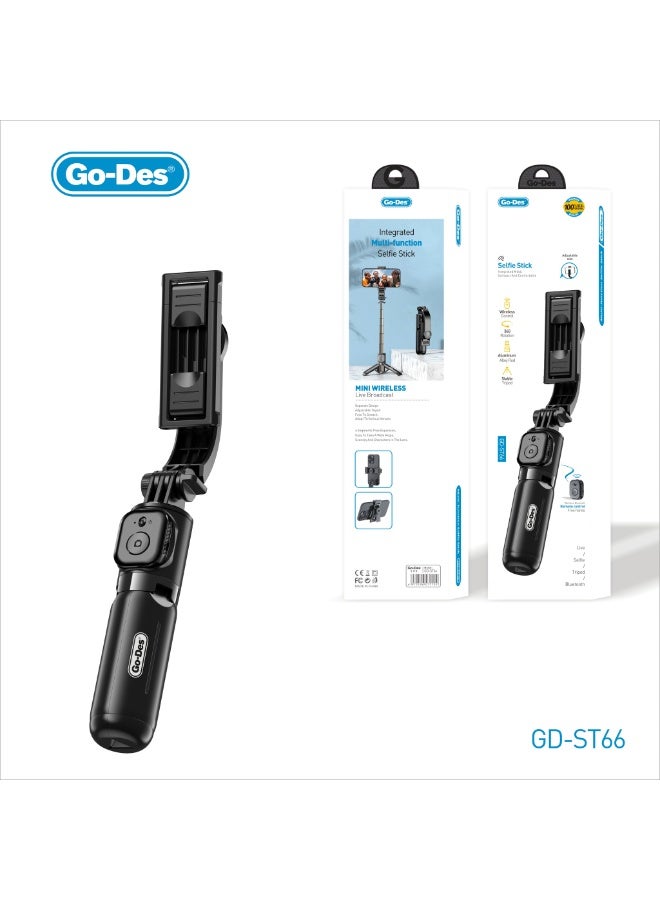 جو-ديز حامل ثلاثي القوائم 2 في 1 لعصا سيلفي بتقنية البلوتوث مع تحكم لاسلكي وقاعدة تثبيت باردة ودوران 360 درجة - Image 1