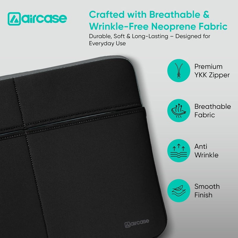 AirCase حقيبة لابتوب مميزة مع 6 جيوب تناسب لابتوب/ماك بوك حتى 14.1" ، خالية من التجاعيد، مبطنة، مقاومة للماء، غلاف ناعم من النيوبرين، للرجال والنساء، أسود - ضمان 6 أشهر - Image 5