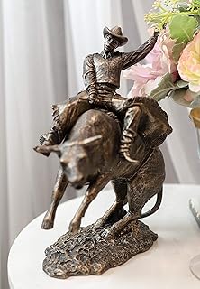 Ebros Gift Ebros Rustic Western Rodeo Bull Rider Cowboy On Rearing Angry Bull Statue 10" Tall Faux Bronze Resin Old - Image 1