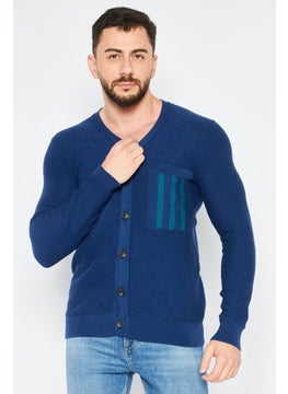 Men V Neck Long Sleeve Textured Cardigan, Blue - pzsku/ZD415E9CE5B6649F0E76EZ/45/_/1738764340/c6208673-a44f-4640-8c31-e14d738e9d80