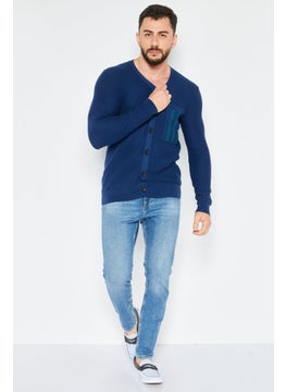 Men V Neck Long Sleeve Textured Cardigan, Blue - pzsku/ZD415E9CE5B6649F0E76EZ/45/_/1739110522/3bca6b81-9c7b-49b1-8891-2af48220b3dd