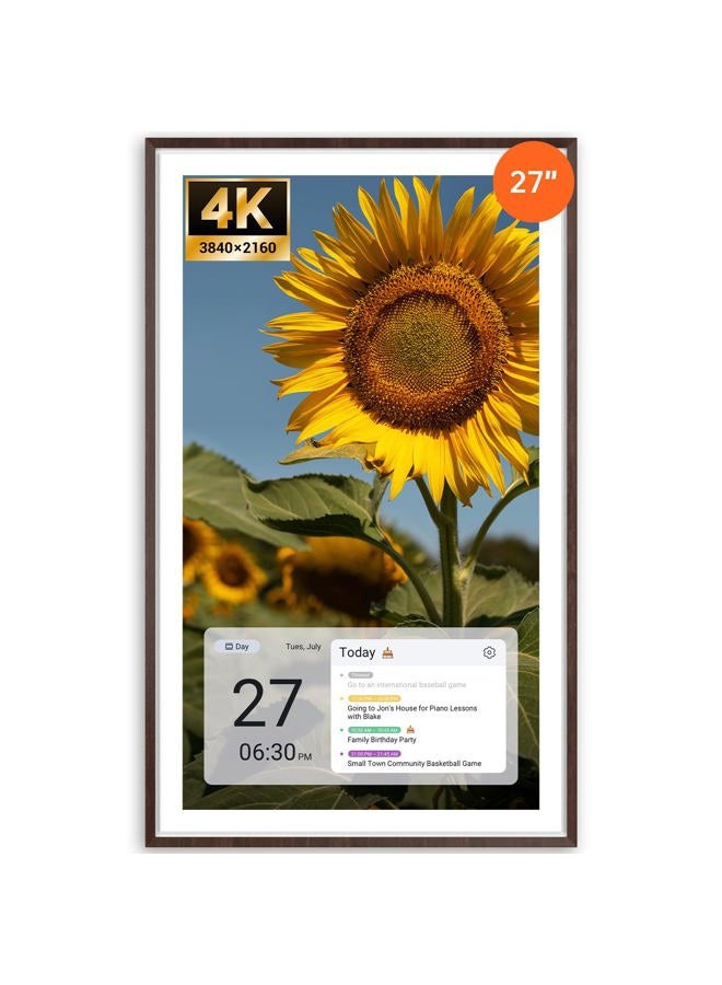 ApoloSign 27" 4K Digital Calendar: Dual Mode Calendar with Google Play & Multi-calendar Sync, Electronic Planner & Chore Chart, Smart Touchscreen, Interactive Display for Family Schedules (Dark Oak - Image 1