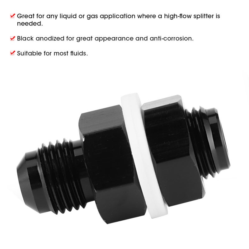 AN6 Bulkhead Fuel Fitting: Black Anodized Aluminum, High Flow Splitter, Anti-Corrosion - Durable, Stable Performance, Lightweight for Most Liquid or Gas Applications - Image 2