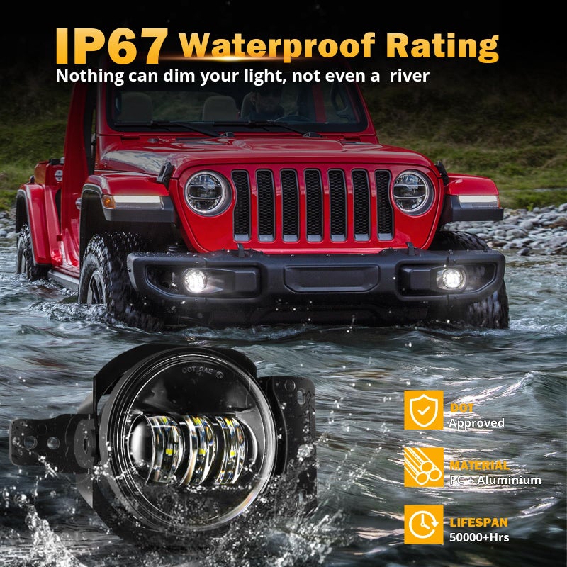 Auxbeam أضواء ضباب LED بحجم 4 بوصات من أوكسبيم لسيارة جيب رانجلر JL JLU سبورت صحراوي روبكون MOAB من 2018-2023، أضواء ضباب دائرية LED بقوة 30 واط، معتمدة من DOT - Image 2