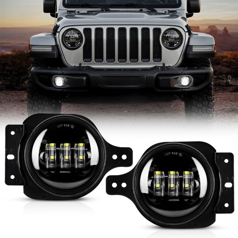 Auxbeam أضواء ضباب LED بحجم 4 بوصات من أوكسبيم لسيارة جيب رانجلر JL JLU سبورت صحراوي روبكون MOAB من 2018-2023، أضواء ضباب دائرية LED بقوة 30 واط، معتمدة من DOT - Image 1