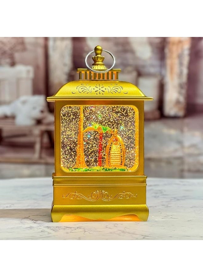 فانوس دبي العالمي من دي واي دي - كرة ماء مسطحة بإضاءة LED مع برج خليفة وبرج العرب وشجرة نخيل | إضاءة ديكورية عصرية للمنزل والمكتب وهدية تذكارية ذهبية، GMXDB003-6 من دي واي دي ديلايتس - Image 3