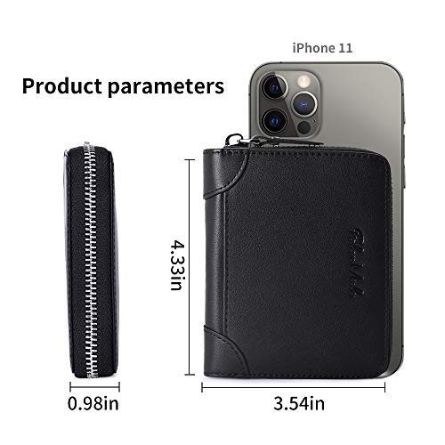 FALAN MULE Wallets For Men Genuine Leather Short RFID Blocking Zip-around Bifold Wallet（Black） - Image 3
