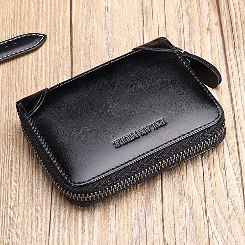 FALAN MULE Wallets For Men Genuine Leather Short RFID Blocking Zip-around Bifold Wallet（Black） - Image 5