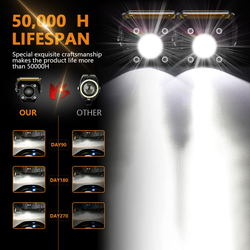 Motorcycle LED Driving Fog Lights: Black 6pcs 15W Lamp Beads - High Brightness 6000K/3000K Dual Color Spotlight with 4 Lighting Modes for Motorcycle, Truck, SUV, Off-Road & Outdoor Use - Image 5