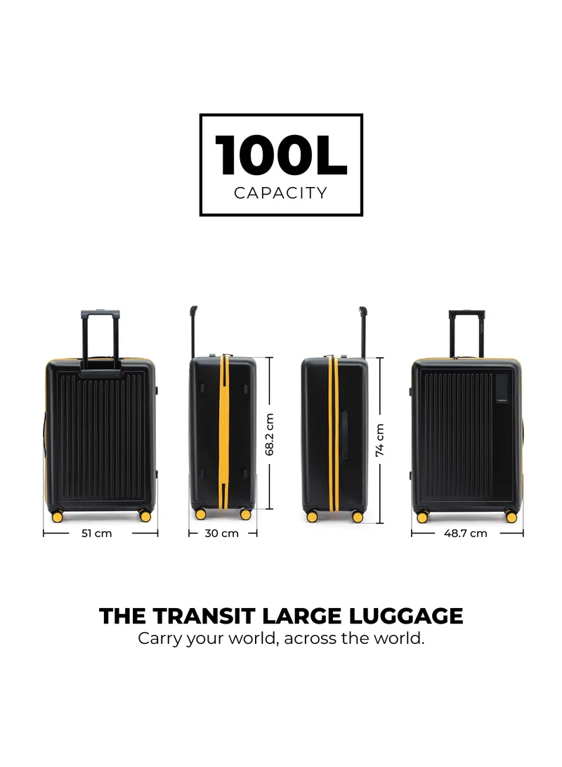 Mokobara The Transit Check-In Large Luggage - Polycarbonate Material | Crypto Sunray 2.0, Black