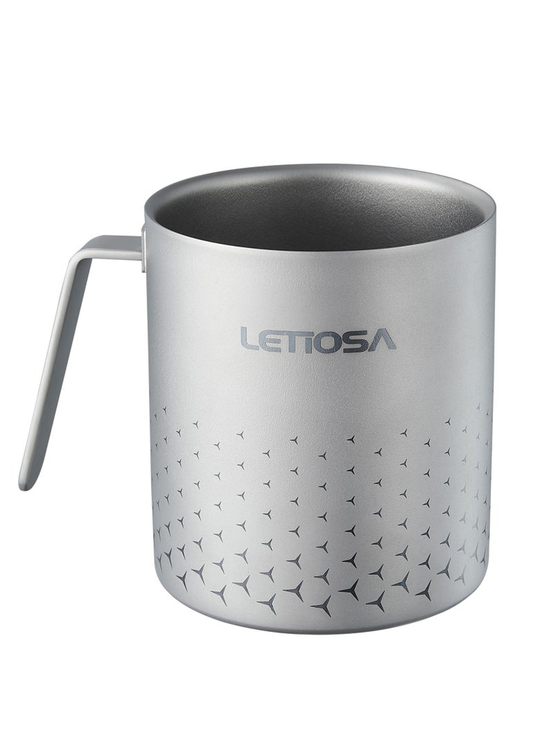 LETIOSA 400 مل كوب تخييم من التيتانيوم: كوب تخييم بجدارين محمول مع مقبض، خفيف الوزن للسفر وشرب القهوة في الهواء الطلق، هدية مثالية لرحلات المشي - حلم الفضاء - Image 1