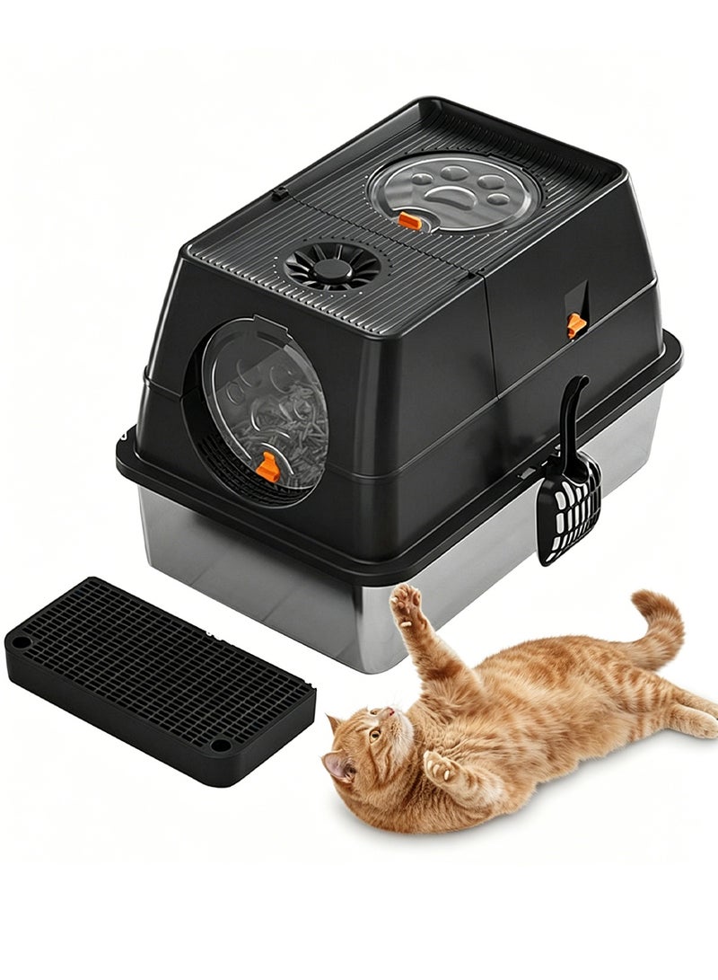 MaBaby Extra Large Cat Litter Box with Lid Metal Cat Litter Box with Litter Scoop High Sides - Image 1