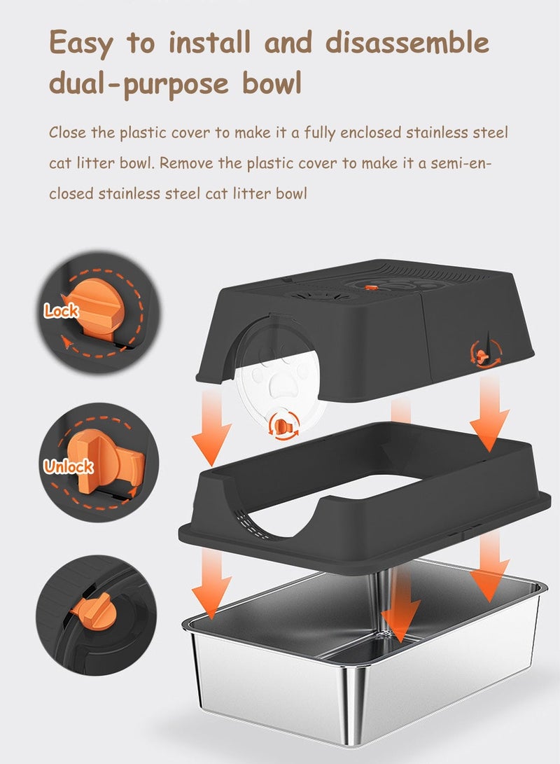 MaBaby Extra Large Cat Litter Box with Lid Metal Cat Litter Box with Litter Scoop High Sides - Image 2
