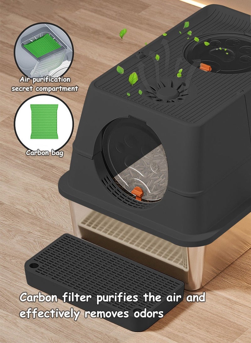 MaBaby Extra Large Cat Litter Box with Lid Metal Cat Litter Box with Litter Scoop High Sides - Image 5