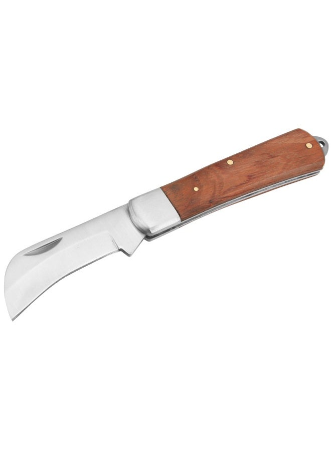 Tolsen 38041 Industrial Electrician's Knife 195mm – Curved Stainless Steel Blade with Polished Wooden Handle - Image 2