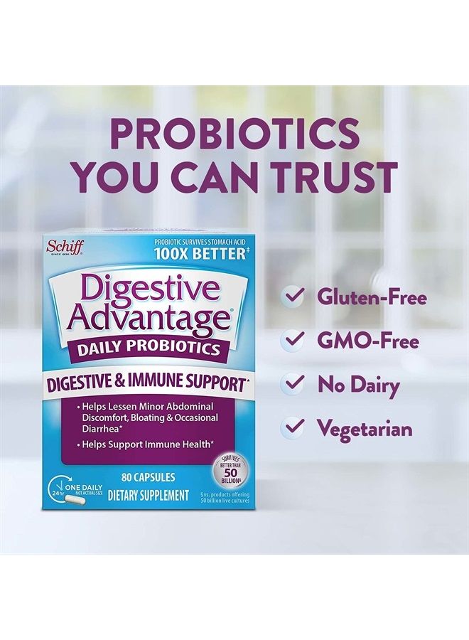 Digestive Advantage Probiotics For Digestive Health, Daily Probiotics For Women & Men, Support For Occasional Bloating, Minor Abdominal Discomfort & Gut Health, 80ct Capsules - Image 1