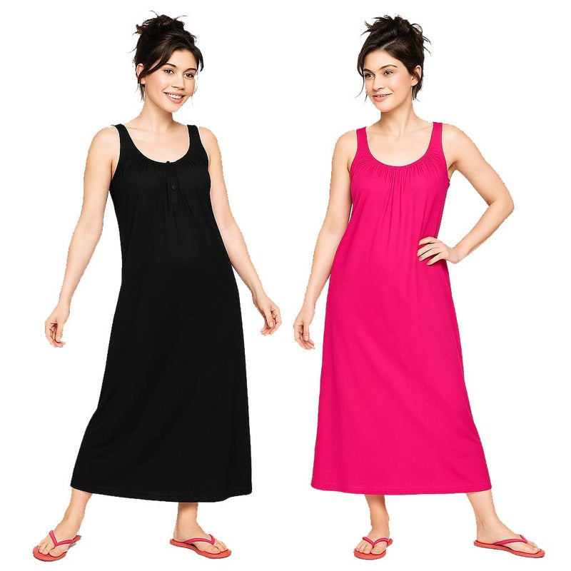Garmend Women's Hosiery Cotton Full Length Camisole Long Inner Wear Slip-Kurti Petticoat Nighty Pack of 2 Pc (in, Alpha, XL, Regular, Black, Pink) - Image 4