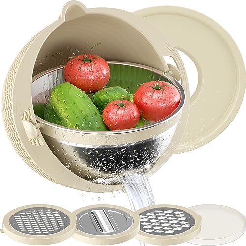 41 Colander with Bowl Set  Rotatable Strainers for Kitchen Food Strainers and Colanders Funny Presents for Women Fruit Cleaner Veggie Wash Aesthetic Kitchen Gadget Essentials  Beige