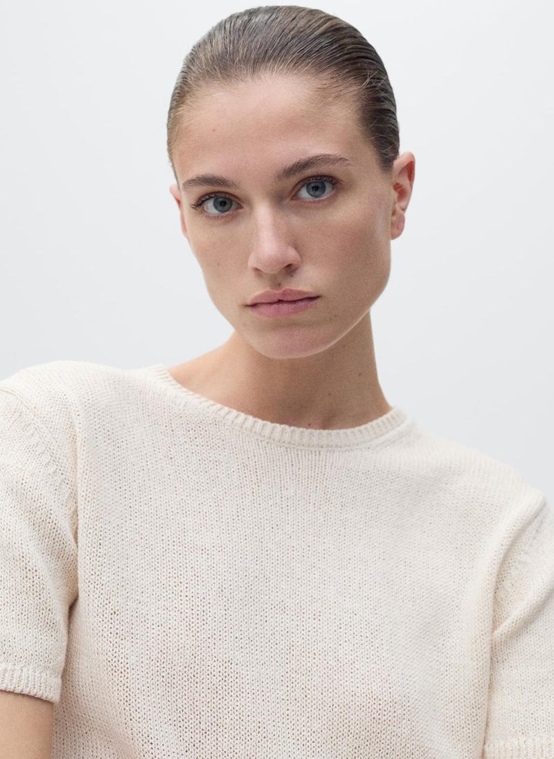 MANGO - Short-Sleeved Knitted Cotton Sweater - Image 1