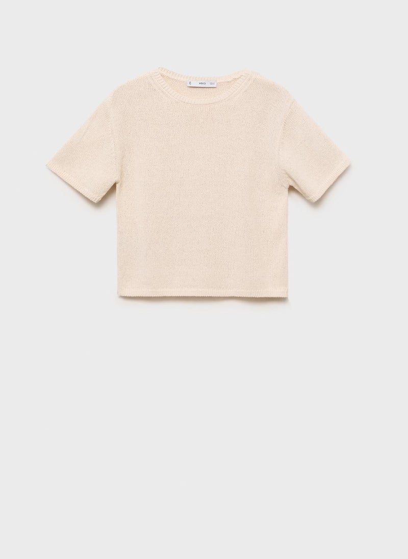 MANGO - Short-Sleeved Knitted Cotton Sweater - Image 1