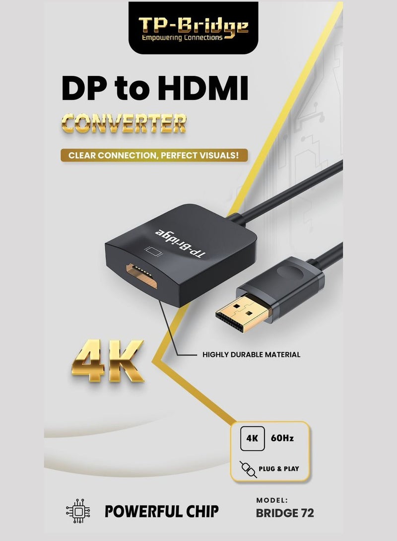 تي بي بردج كابل محول DisplayPort إلى HDMI (UHD) عالي الجودة، 1080 بكسل بتردد 240 هرتز، كابل مضفر نشط من DP إلى HDMI، متوافق مع الرسومات/سامسونج/سطح المكتب/الكمبيوتر الشخصي/EPSON/Sony - Image 2
