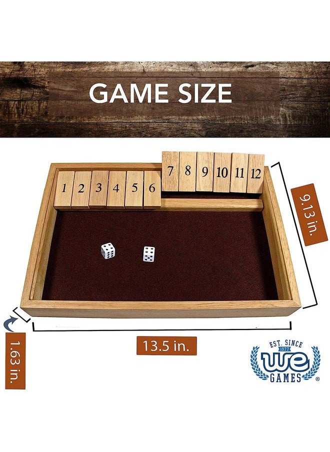 WE Games - Shut The Box Game Wooden 12 Number Flip Tiles With Solid Natural Wooden Game Board Large 13.5 Inches Board Games For Family Game Night Family Games Dice Table Games Bar Games - Image 1