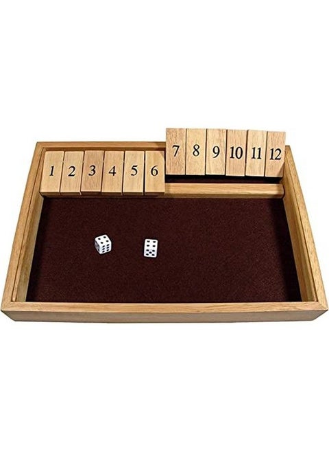 Shut The Box Game Wooden 12 Number Flip Tiles With Solid Natural Wooden Game Board Large 13.5 Inches Board Games For Family Game Night Family Games Dice Table Games Bar Games