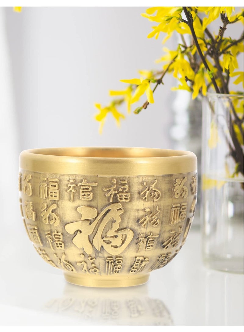 SOLARAE Home Decor Brass Chalice Cup Bowl Golden Treasure Basin Copper Tibetan Buddhist Water Offering Bowl Holy Water Dish Gold Ashtray Decor 2023 Wealth Statue Office Decor - Image 4