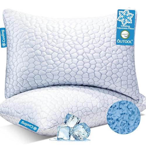 QUTOOL Cooling Pillow for Sleeping 2 Pack,Luxury Shredded Memory Foam Bed Standard Pillows Set of 2,Cool Pillow for Hot Sleepers Adjustable Firm Pillow for Side,Back,Stomach Sleepers Soft Yet Support - Image 1